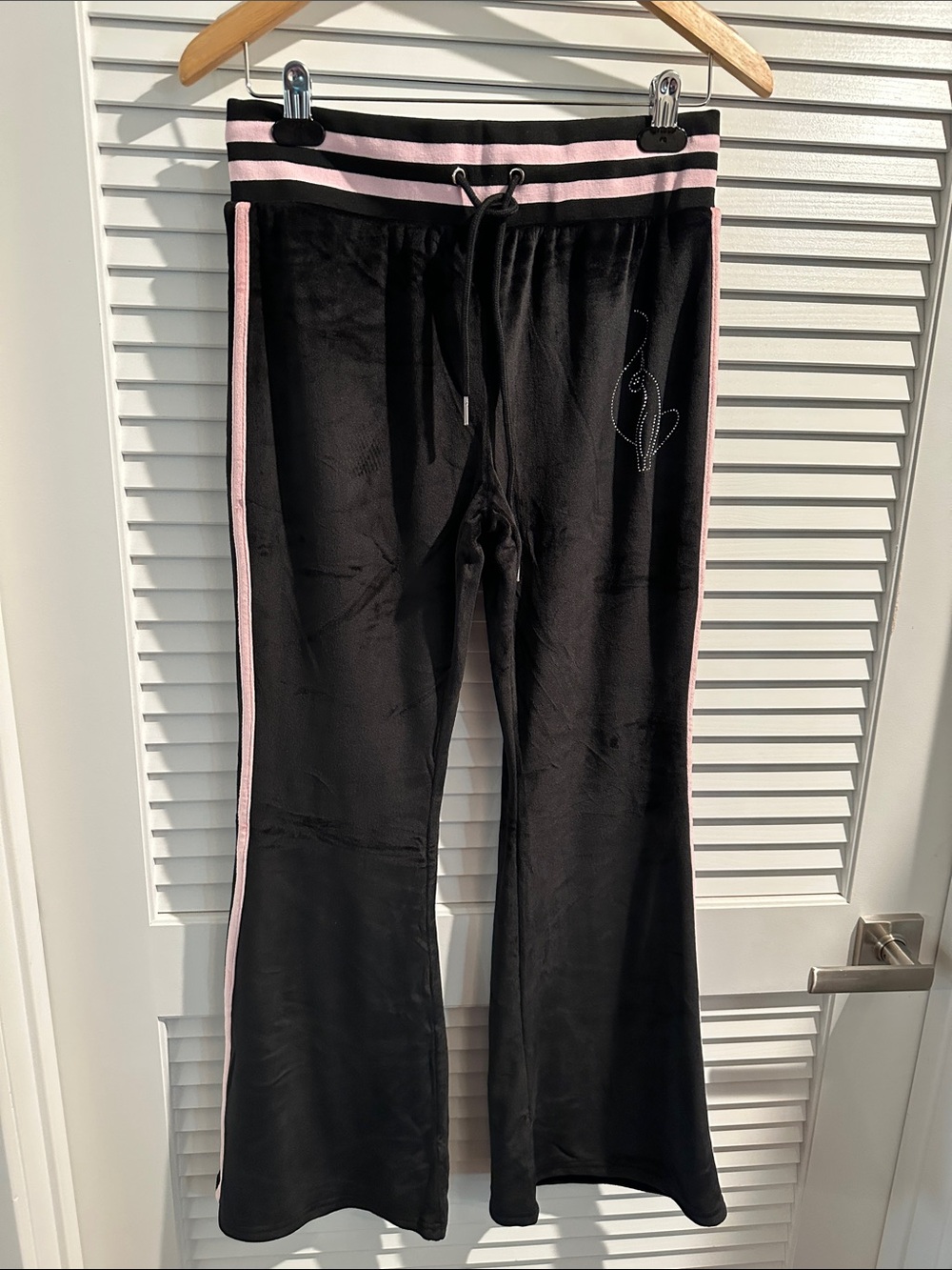 NWT Baby Phat Black and Pink Velour Bootcut Pants with Elastic and Pullstring.